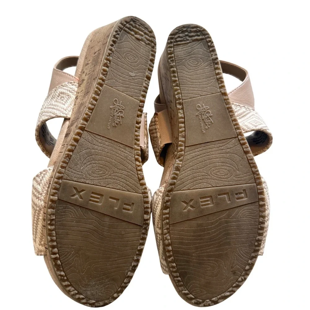 LifeStride Beige Herringbone Cork Wedge Sandals 9M - Pre-Loved Ready‎ for Summer